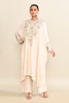 Shop_Mrunalini Rao_Ivory Embroidered Floral Veil V Neck Zardozi Kaftan With Pant _Online_at_Aza_Fashions