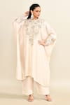 Mrunalini Rao_Ivory Embroidered Floral Veil V Neck Zardozi Kaftan With Pant _at_Aza_Fashions