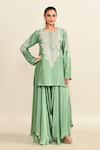 Shop_Mrunalini Rao_Green Embroidered Paisley Round Floral Kurta With Palazzo _Online_at_Aza_Fashions