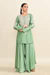 Mrunalini Rao_Green Embroidered Paisley Round Floral Kurta With Palazzo _at_Aza_Fashions