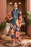 Buy_Archana Shah_Blue Embroidered Floral Round Print Kuta With Pant _at_Aza_Fashions