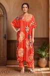 Buy_Archana Shah_Red Embroidered Floral Round Print Kuta And Pant Set _at_Aza_Fashions