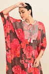 Archana Shah_Brown Embroidered Floral Round Gota Kaftan _at_Aza_Fashions