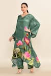 Shop_Kalista_Green Viscose Crepe Embroidered Floral V Neck Printed Kaftan With Pant _Online_at_Aza_Fashions