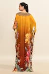 Shop_Kalista_Yellow Viscose Embroidered Floral V Neck Print Ombre Kaftan _at_Aza_Fashions