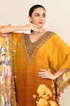 Kalista_Yellow Viscose Embroidered Floral V Neck Print Ombre Kaftan _at_Aza_Fashions