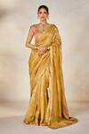 Shop_Masaba_Gold Saree Striped Tissue Embellished Dori Notched Mysore Pak With Blouse _Online_at_Aza_Fashions