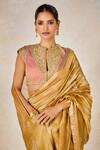 Masaba_Gold Saree Striped Tissue Embellished Dori Notched Mysore Pak With Blouse _at_Aza_Fashions