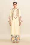 Buy_Debyani + Co_Ivory Embroidered Rose Round Thread Straight Kurta With Pant _Online_at_Aza_Fashions