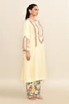 Shop_Debyani + Co_Ivory Embroidered Rose Round Thread Straight Kurta With Pant _Online_at_Aza_Fashions