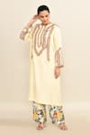 Debyani + Co_Ivory Embroidered Rose Round Thread Straight Kurta With Pant _at_Aza_Fashions