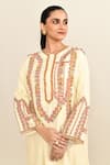 Buy_Debyani + Co_Ivory Embroidered Rose Round Thread Straight Kurta With Pant 