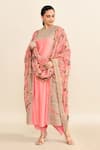 Shop_Debyani + Co_Pink Silk Embroidered Floral Round Print Kurta Dhoti Pant Set 