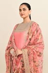 Debyani + Co_Pink Silk Embroidered Floral Round Print Kurta Dhoti Pant Set _Online