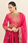 Shop_Debyani + Co_Magenta Embroidered Floral Round Peplum Kurta Sharara Set 