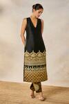 Shop_Masaba_Black Heavy Raw Silk Embroidery Gul Jharokha V The Kala Khatta Kurta Salwar Set 