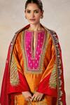 Masaba_Orange Heavy Raw Silk Embroidery Sequin Notched V The Kesari Kurta And Salwar Set _at_Aza_Fashions