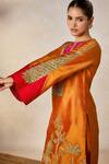 Buy_Masaba_Orange Heavy Raw Silk Embroidery Sequin Notched V The Kesari Kurta And Salwar Set 