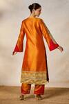 Masaba_Orange Heavy Raw Silk Embroidery Sequin Notched V The Kesari Kurta And Salwar Set _Online