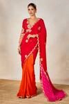 Buy_Masaba_Red Saree Pure Crepe Embroidered Jaal Plunge V The Gulab Sherbet With Blouse _Online_at_Aza_Fashions