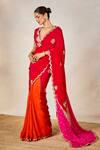 Shop_Masaba_Red Saree Pure Crepe Embroidered Jaal Plunge V The Gulab Sherbet With Blouse _Online_at_Aza_Fashions