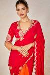 Masaba_Red Saree Pure Crepe Embroidered Jaal Plunge V The Gulab Sherbet With Blouse _at_Aza_Fashions