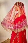 Masaba_Red Saree Pure Crepe Embroidered Jaal Plunge V The Gulab Sherbet Set With Veil _at_Aza_Fashions