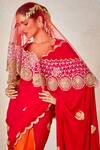 Masaba_Red Saree Pure Crepe Embroidered Jaal Plunge V The Gulab Sherbet Set With Veil _Online