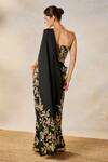 Masaba_Black Saree Moss Crepe Embroidered Zardozi Sunheri Bel Stitched With Corset _at_Aza_Fashions