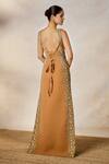 Buy_Masaba_Brown Moss Crepe Embroidery Sequins Square Neck The Mishti Doi Gown 