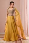 Buy_Ridhima Bhasin_Yellow Embroidered Paisley Scallop Waist Lehenga Blouse Set _at_Aza_Fashions