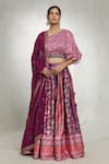 Buy_Samyukta Singhania_Purple Blouse And Lehenga Dull Satin Printed Paisley Asymmetric Geometric Set 