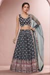 Buy_Samyukta Singhania_Blue Blouse And Lehenga Heavy Chinon Printed Floral Butti V-neck Set _at_Aza_Fashions