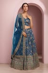 Buy_Samyukta Singhania_Blue Blouse And Lehenga Heavy Chinon Printed Floral Jaal V-neck Set _at_Aza_Fashions