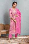 Buy Naintara Bajaj Pink Cotton Embroidery, Mirrors V-neck Florid Print Aliya Cut Kurta Pant Set at Aza Fashions Buy_Naintara Bajaj_Pink Cotton Embroidery, Mirrors V-neck Florid Print Aliya Cut Kurta Pant Set _at_Aza_Fashions