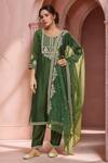 Buy_Samyukta Singhania_Green Kurta And Pant Silk Blend Embroidered Floral Round Yoke Straight Set _at_Aza_Fashions