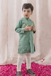 Buy_Tiber Taber_Green 100% Cotton Embroidery Floral Kurta With Churidar Pyjama _at_Aza_Fashions