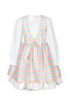 Buy_STELLA ROSSA BY LES PETITS_White Banana Crepe Self Design Candy Stripe Pattern Dress _at_Aza_Fashions