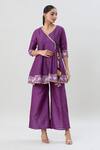 Buy_Samyukta Singhania_Purple Silk Blend Printed Abstract V Neck Sleeve Cuff Tunic And Palazzo Set 