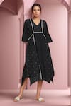 Buy Naintara Bajaj Black Linen Embroidery V-neck Olivia Placement Printed Dress at Aza Fashions Buy_Naintara Bajaj_Black Linen Embroidery V-neck Olivia Placement Printed Dress _at_Aza_Fashions