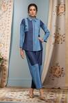 Buy_Samyukta Singhania_Blue Soft Denim Plain Spread Collar Colorblock Shirt And Pant Set _at_Aza_Fashions