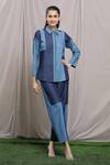 Buy_Samyukta Singhania_Blue Soft Denim Plain Spread Collar Colorblock Shirt And Pant Set 