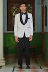 Shop_Bohame_White Terry Wool Plain Robert Lapel Tuxedo Set _at_Aza_Fashions