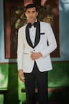 Shop_Bohame_White Terry Wool Plain Robert Lapel Tuxedo Set _Online_at_Aza_Fashions