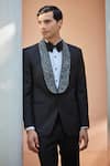 Shop_Bohame_Black Terry Wool Embroidered Lapel Cutdana Phantom Tuxedo Set _at_Aza_Fashions