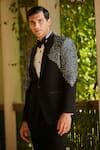 Shop_Bohame_Black Terry Wool Embroidery Cutdana Alexander Tuxedo Set _Online_at_Aza_Fashions