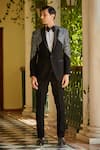 Bohame_Black Terry Wool Embroidery Cutdana Alexander Tuxedo Set _at_Aza_Fashions