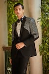 Buy_Bohame_Black Terry Wool Embroidery Cutdana Alexander Tuxedo Set 