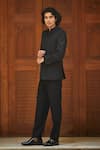 Bohame_Black Terry Wool Plain Somber Bandgala With Pant _Online_at_Aza_Fashions