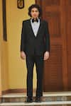 Buy_Bohame_Black Terry Wool Plain Shahid Lapel Collared Tuxedo Set _at_Aza_Fashions